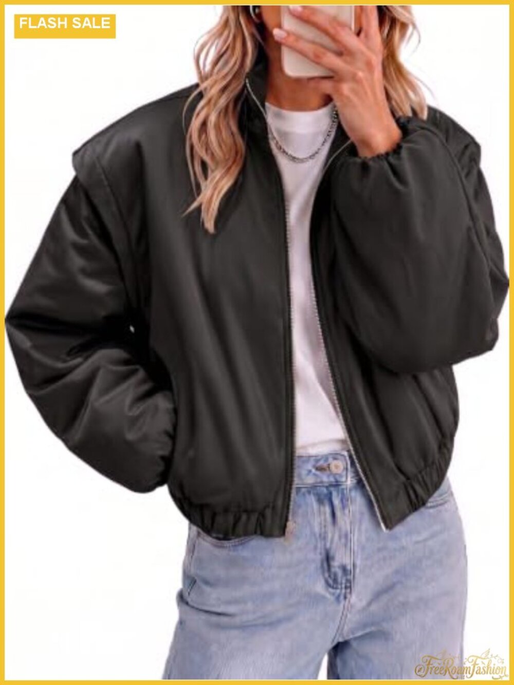 Tankaneo Womens Cropped Puffer Bomber Jacket Oversized Winter Coat